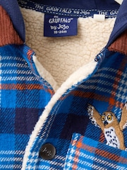 JoJo Maman Bébé Gruffalo Cobalt Blue Check Borg Hooded Shacket - Image 4 of 5