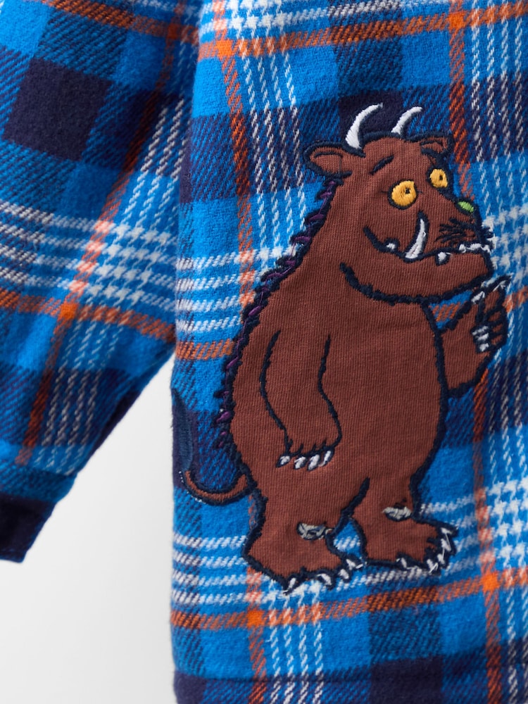 JoJo Maman Bébé Gruffalo Cobalt Blue Check Borg Hooded Shacket - Image 5 of 5