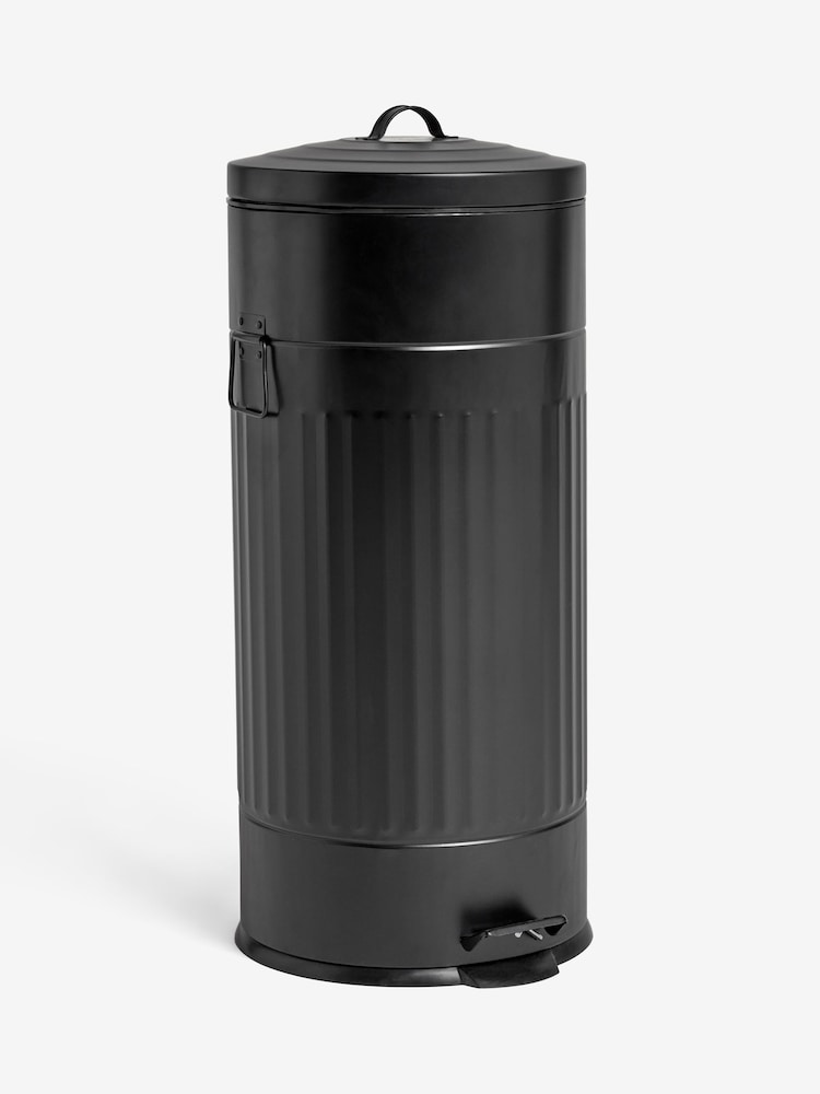 Black 30L Vintage Ribbed Soft Close Bin - Image 1 of 1