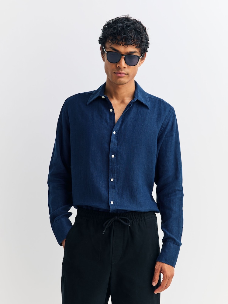 Oliver Spencer Blue Conduit Classic Coney 100% Linen Shirt - Image 1 of 5