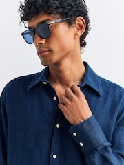 Oliver Spencer Blue Conduit Classic Coney 100% Linen Shirt - Image 5 of 5