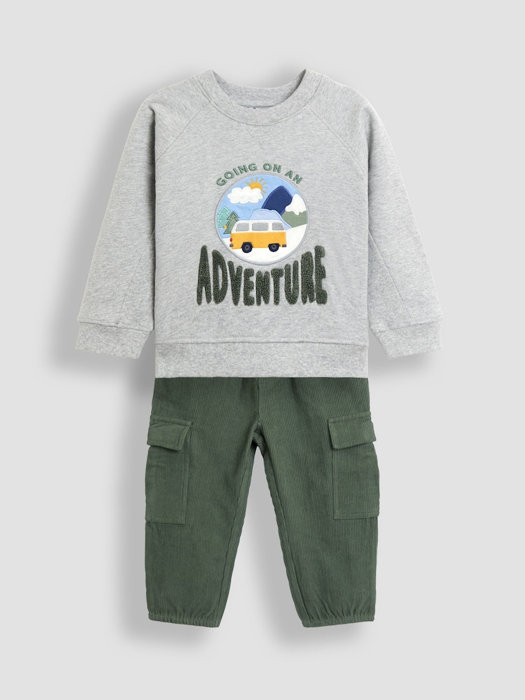 JoJo Maman Bébé Green 2-Piece Sweatshirt & Cord Cargo Set - Image 1 of 7 JoJo Maman Bébé Green 2-Piece Sweatshirt & Cord Cargo Set - Image 1 of 7
