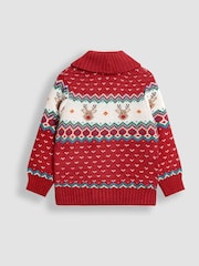 JoJo Maman Bébé Red Reindeer Fair Isle Knitted Cardigan - Image 2 of 3