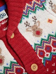 JoJo Maman Bébé Red Reindeer Fair Isle Knitted Cardigan - Image 3 of 3