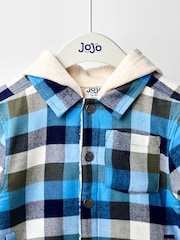 JoJo Maman Bébé Green Check Borg Hooded Shacket - Image 3 of 5