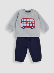 JoJo Maman Bébé Grey London Bus 2-Piece Appliqué Sweatshirt & Joggers Set - Image 1 of 6