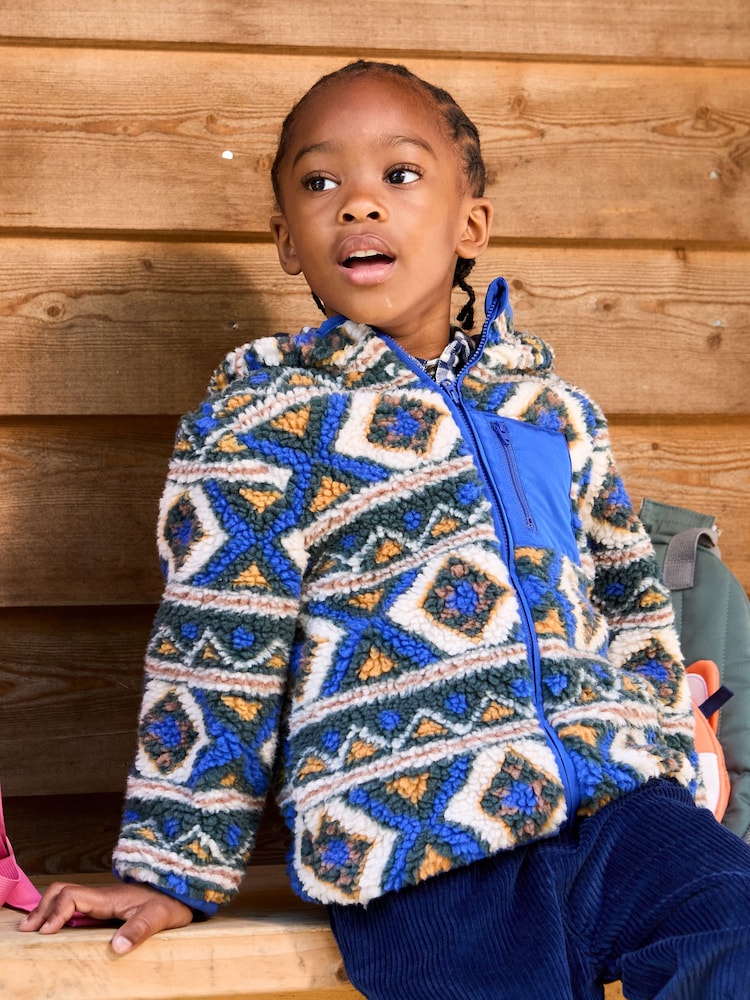JoJo Maman Bébé Khaki Green Aztec Style Borg Jacket - Image 1 of 9