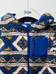 JoJo Maman Bébé Khaki Green Aztec Style Borg Jacket - Image 7 of 9