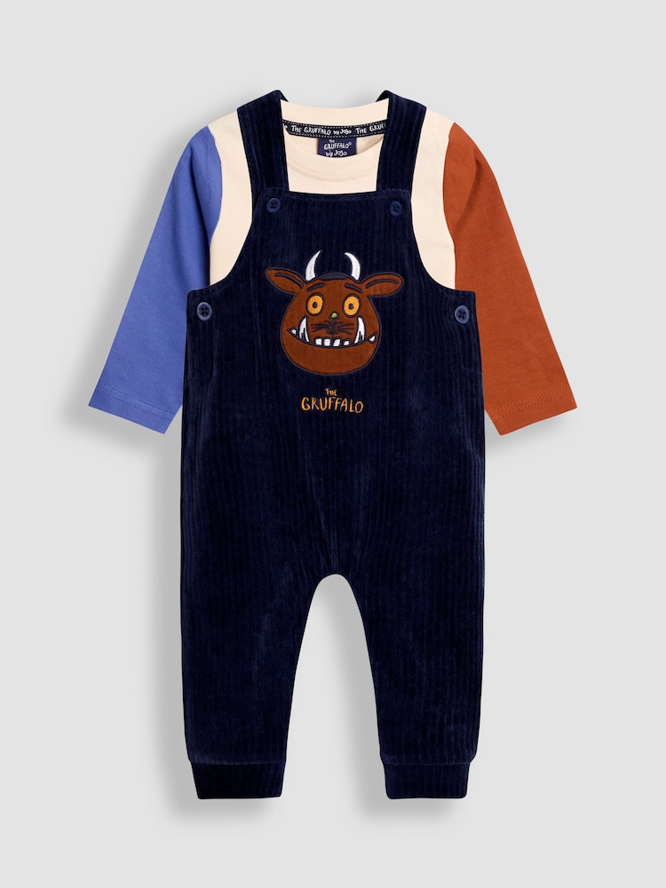 JoJo Maman Bébé Gruffalo Navy Blue 2-Piece Appliqué Dungarees & Top Set - Image 1 of 5