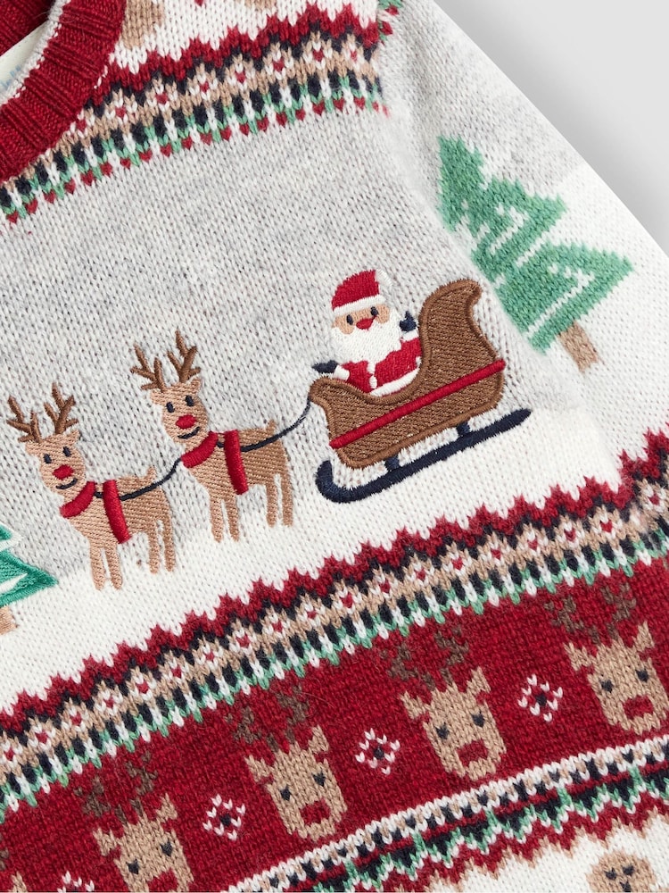 JoJo Maman Bébé Burgundy Red Santa & Snow Christmas Fair Isle Jumper - Image 2 of 3