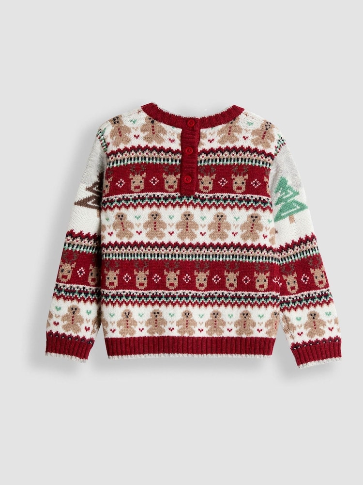 JoJo Maman Bébé Burgundy Red Santa & Snow Christmas Fair Isle Jumper - Image 3 of 3