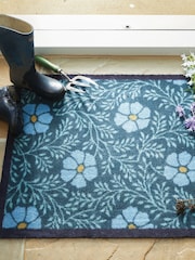 Hug Rug Brown British Made Floral Cotton Washable Doormat Mat - Image 1 of 4