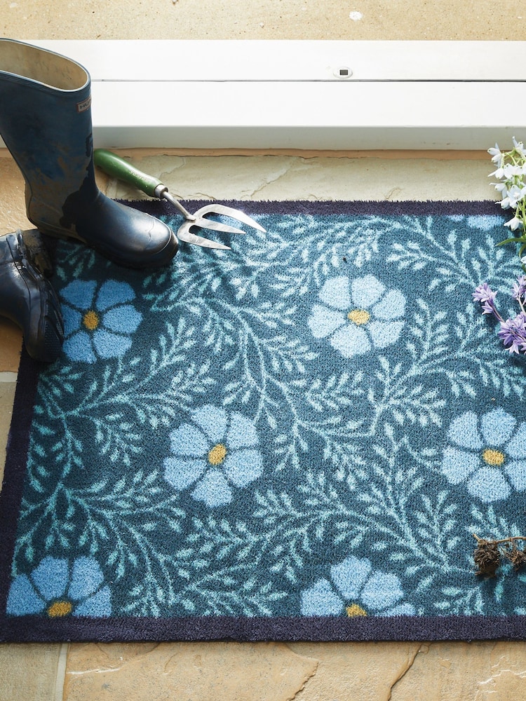 Hug Rug Brown British Made Floral Cotton Washable Doormat Mat - Image 1 of 4