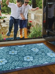 Hug Rug Brown British Made Floral Cotton Washable Doormat Mat - Image 3 of 4