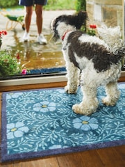 Hug Rug Brown British Made Floral Cotton Washable Doormat Mat - Image 4 of 4