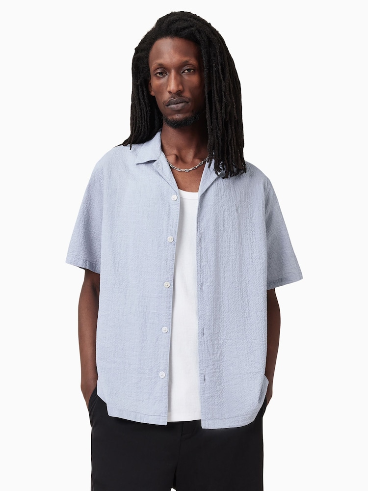 AllSaints Blue Valmer Short Sleeve Shirt - Image 1 of 8