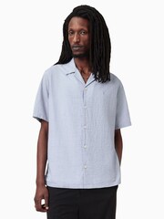 AllSaints Blue Valmer Short Sleeve Shirt - Image 3 of 8