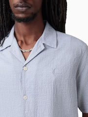 AllSaints Blue Valmer Short Sleeve Shirt - Image 6 of 8