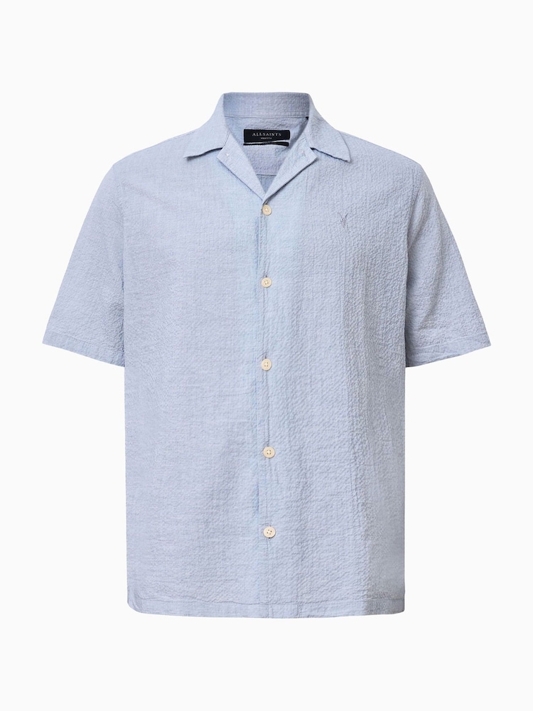 AllSaints Blue Valmer Short Sleeve Shirt - Image 8 of 8
