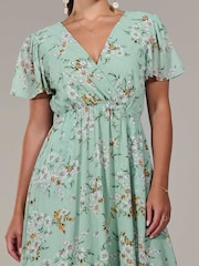 Jolie Moi Green Floral Petite Petite Long Sleeve Soft Silky Jersey Midi Dress - Image 3 of 6