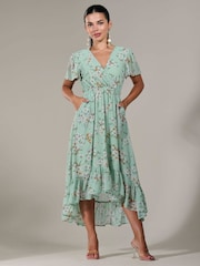 Jolie Moi Green Floral Petite Petite Long Sleeve Soft Silky Jersey Midi Dress - Image 6 of 6