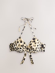 Yellow/Cream Leopard Padded Wired Plunge Bikini Top - Image 6 of 8