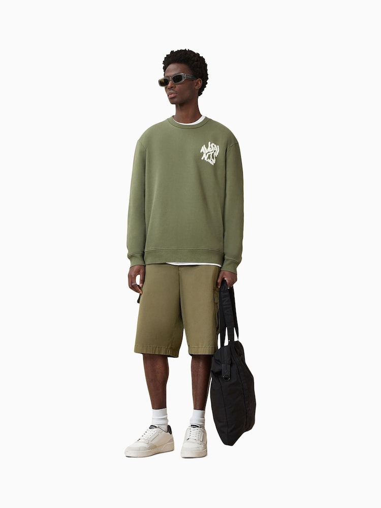 AllSaints Green Orlando Crew 100% Organic Cotton Sweatshirt - Image 1 of 8 AllSaints Green Orlando Crew 100% Organic Cotton Sweatshirt - Image 1 of 8
