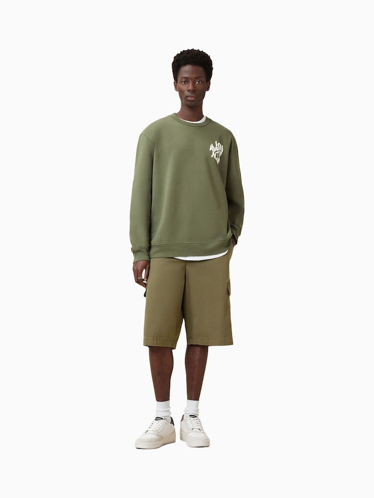AllSaints Green Orlando Crew 100% Organic Cotton Sweatshirt - Image 2 of 8 AllSaints Green Orlando Crew 100% Organic Cotton Sweatshirt - Image 2 of 8