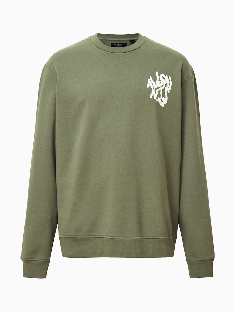 AllSaints Green Orlando Crew 100% Organic Cotton Sweatshirt - Image 8 of 8 AllSaints Green Orlando Crew 100% Organic Cotton Sweatshirt - Image 8 of 8