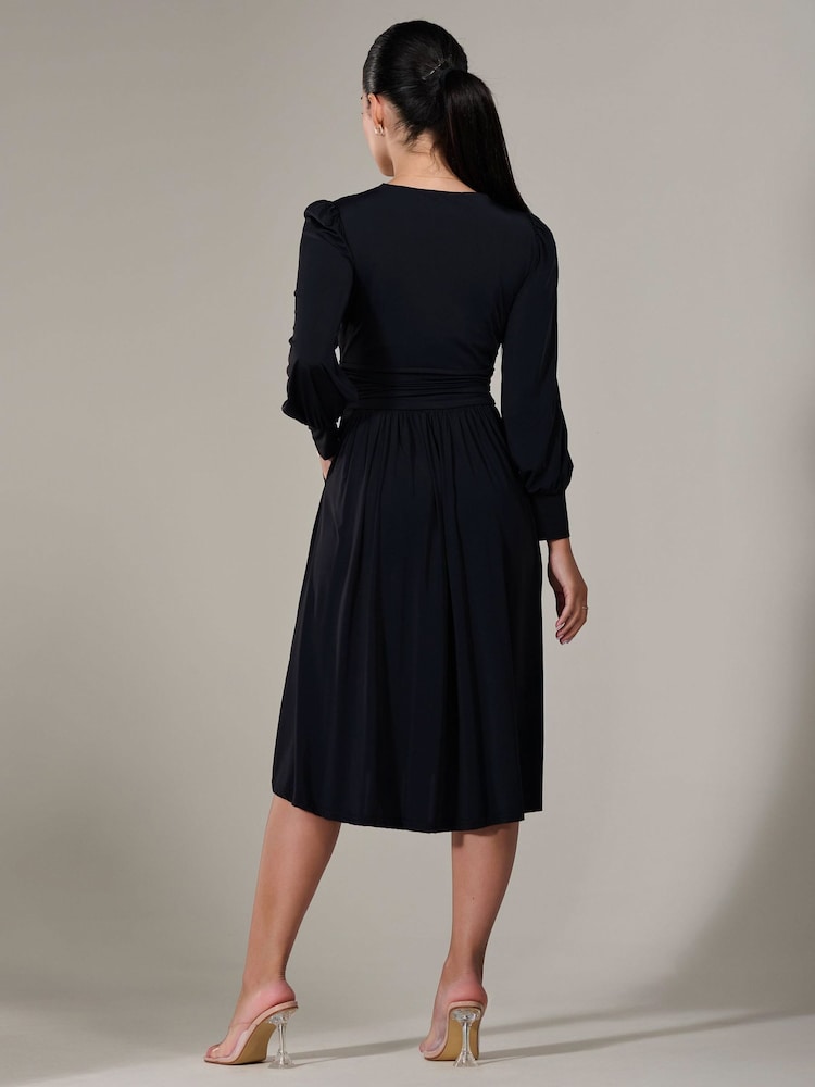 Jolie Moi Black Petite Petite Long Sleeve Soft Silky Jersey Midi Dress - Image 2 of 6 Jolie Moi Black Petite Petite Long Sleeve Soft Silky Jersey Midi Dress - Image 2 of 6