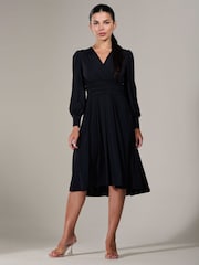 Jolie Moi Black Petite Petite Long Sleeve Soft Silky Jersey Midi Dress - Image 6 of 6