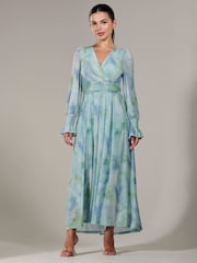 Jolie Moi Green Petite Petite Long Sleeve Soft Silky Jersey Midi Dress - Image 1 of 6