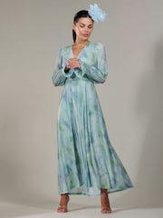 Jolie Moi Green Petite Petite Long Sleeve Soft Silky Jersey Midi Dress - Image 5 of 6