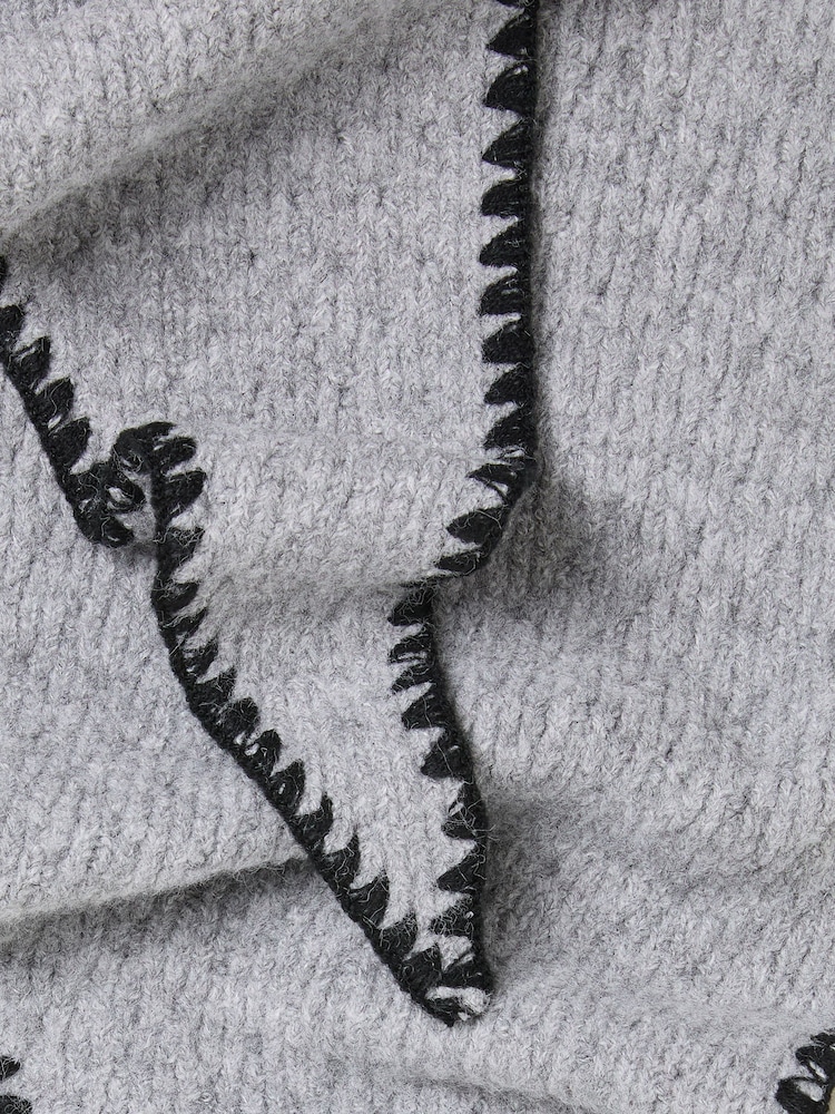 FatFace Grey Triangle Whipstitch Scarf - Image 3 of 3 FatFace Grey Triangle Whipstitch Scarf - Image 3 of 3