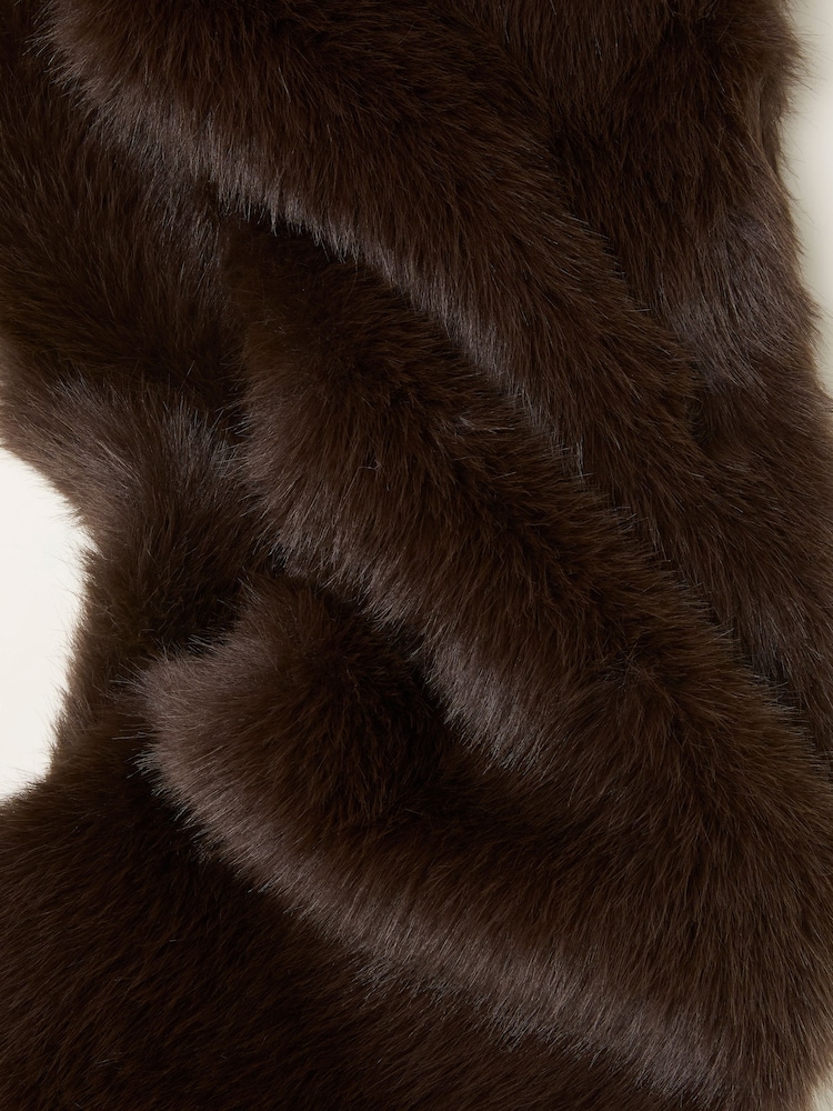 FatFace Chocolate Brown Faux Fur Scarf - Image 2 of 2