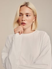 White Relaxed Long Sleeve Crew Neck T-Shirt - Image 4 of 4