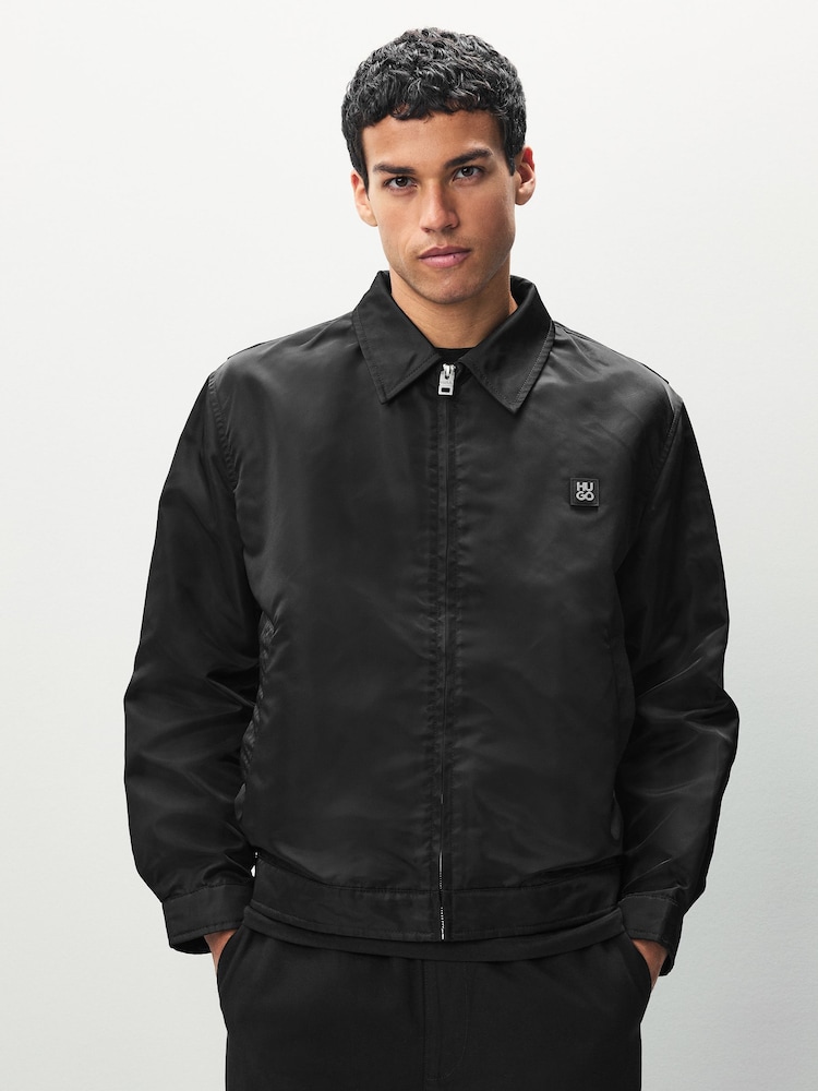 HUGO Black Stacked Logo Jacket - Image 1 of 6 HUGO Black Stacked Logo Jacket - Image 1 of 6