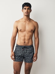 HUGO Black Logo Print Swim Shorts - Image 1 of 5