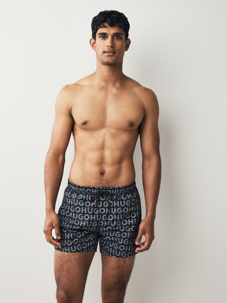 HUGO Black Logo Print Swim Shorts - Image 1 of 5