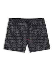 HUGO Black Logo Print Swim Shorts - Image 5 of 5