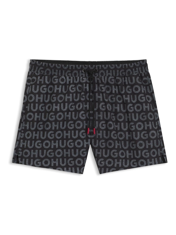 HUGO Black Logo Print Swim Shorts - Image 5 of 5