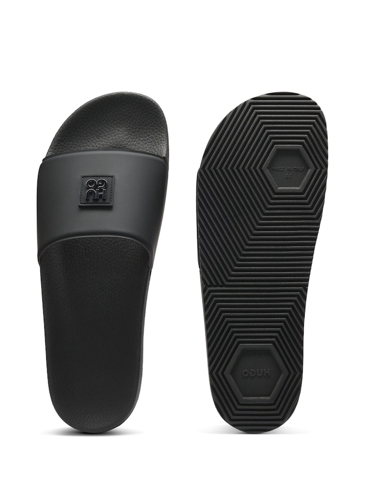 HUGO Black Metal Stack Logo Sliders - Image 1 of 2