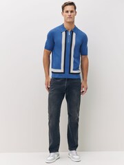 HUGO Blue Zip Up Knitted Polo Shirt - Image 2 of 5