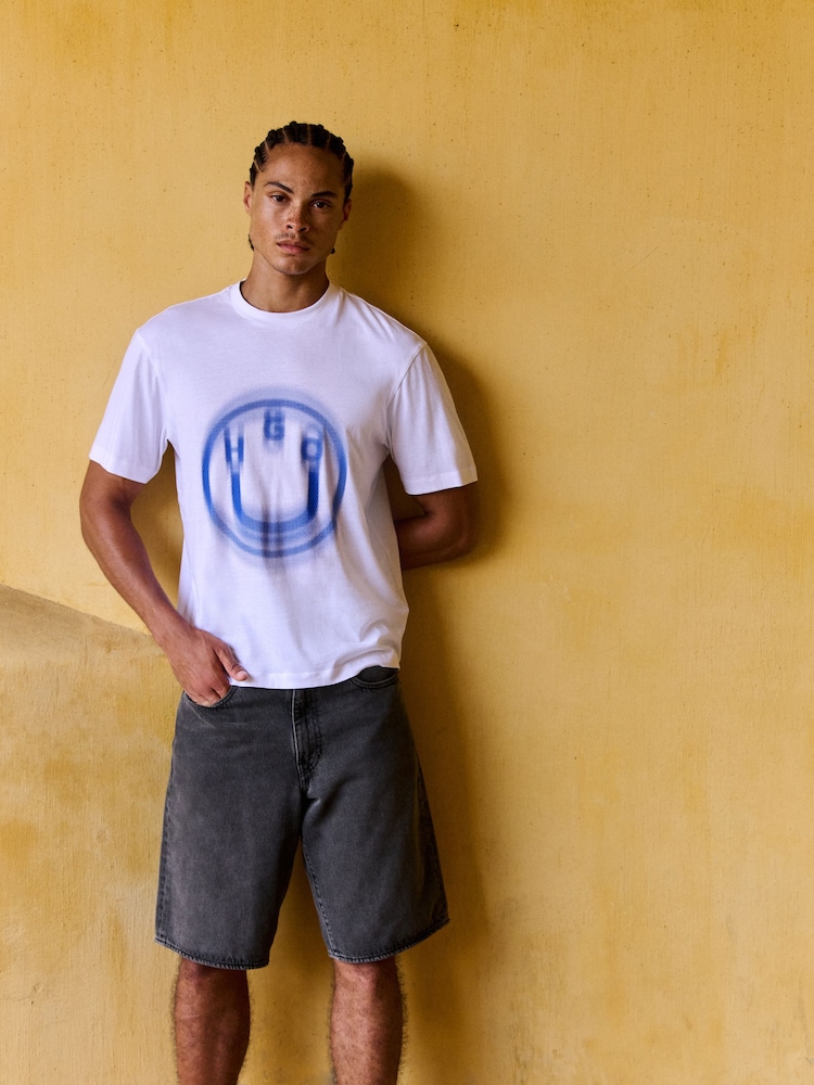 HUGO White Smiley Face Graphic Print T-Shirt - Image 2 of 2