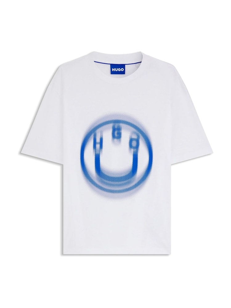 HUGO White Smiley Face Graphic Print T-Shirt - Image 3 of 3 HUGO White Smiley Face Graphic Print T-Shirt - Image 3 of 3