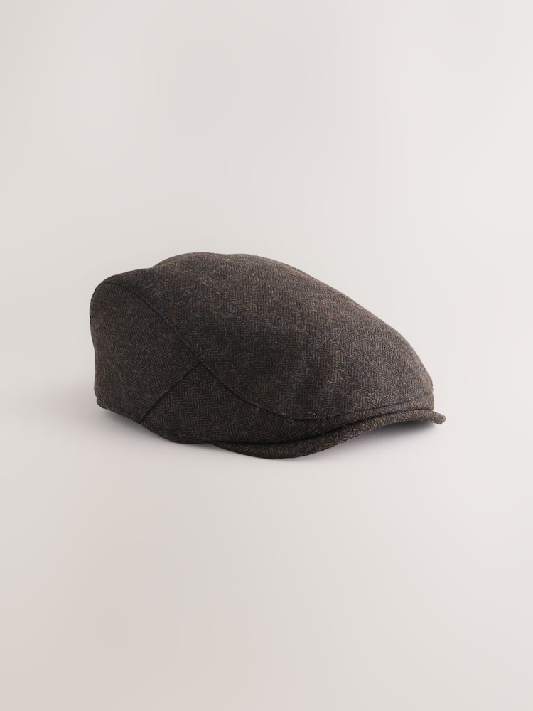 Brown Herringbone Flat Cap - Image 1 of 3