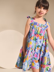 Blue Tropical Bow Strappy Summer Dress (3-16yrs) - Image 1 of 4