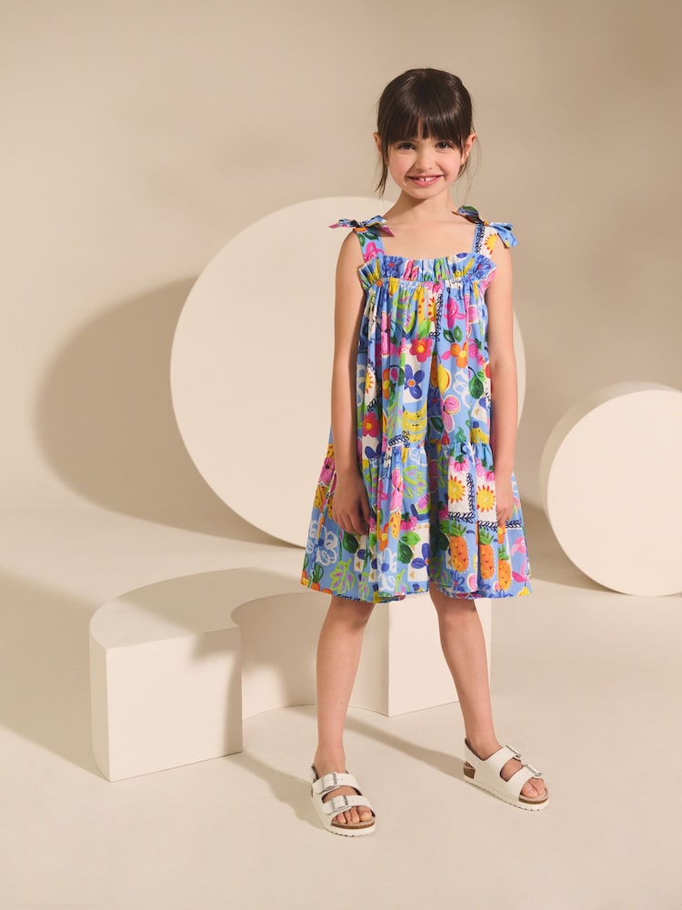 Blue Tropical Bow Strappy Summer Dress (3-16yrs) - Image 2 of 4