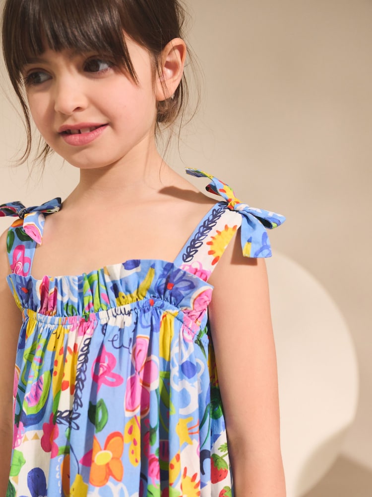 Blue Tropical Bow Strappy Summer Dress (3-16yrs) - Image 4 of 4