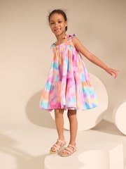 Rainbow Marble Print Bow Strappy Summer Dress (3-16yrs) - Image 2 of 4